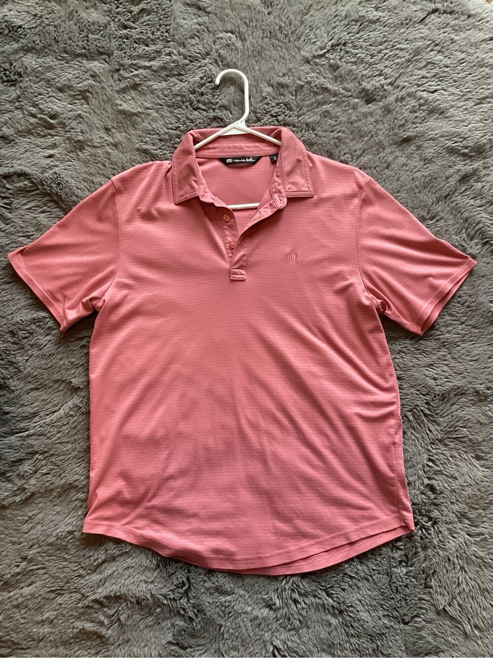 Travis Mathew Men’s Short Sleeve Polo Shirt Logo Golf Outdoor Pink Size Medium